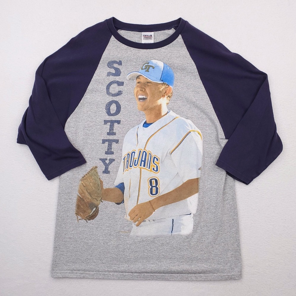 Scotty McCreery Shirt Mens Medium Gray Blue Trojans Baseball‎ Raglan 3/4 Sleeve